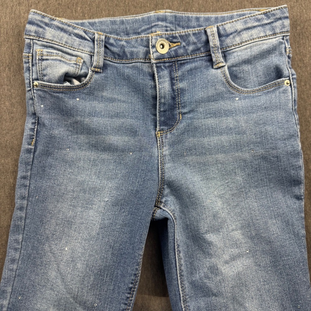 Member's Mark Girls Skinny Fit Jeans Medium Wash Rhinestone Raw Hem Size L 10/12